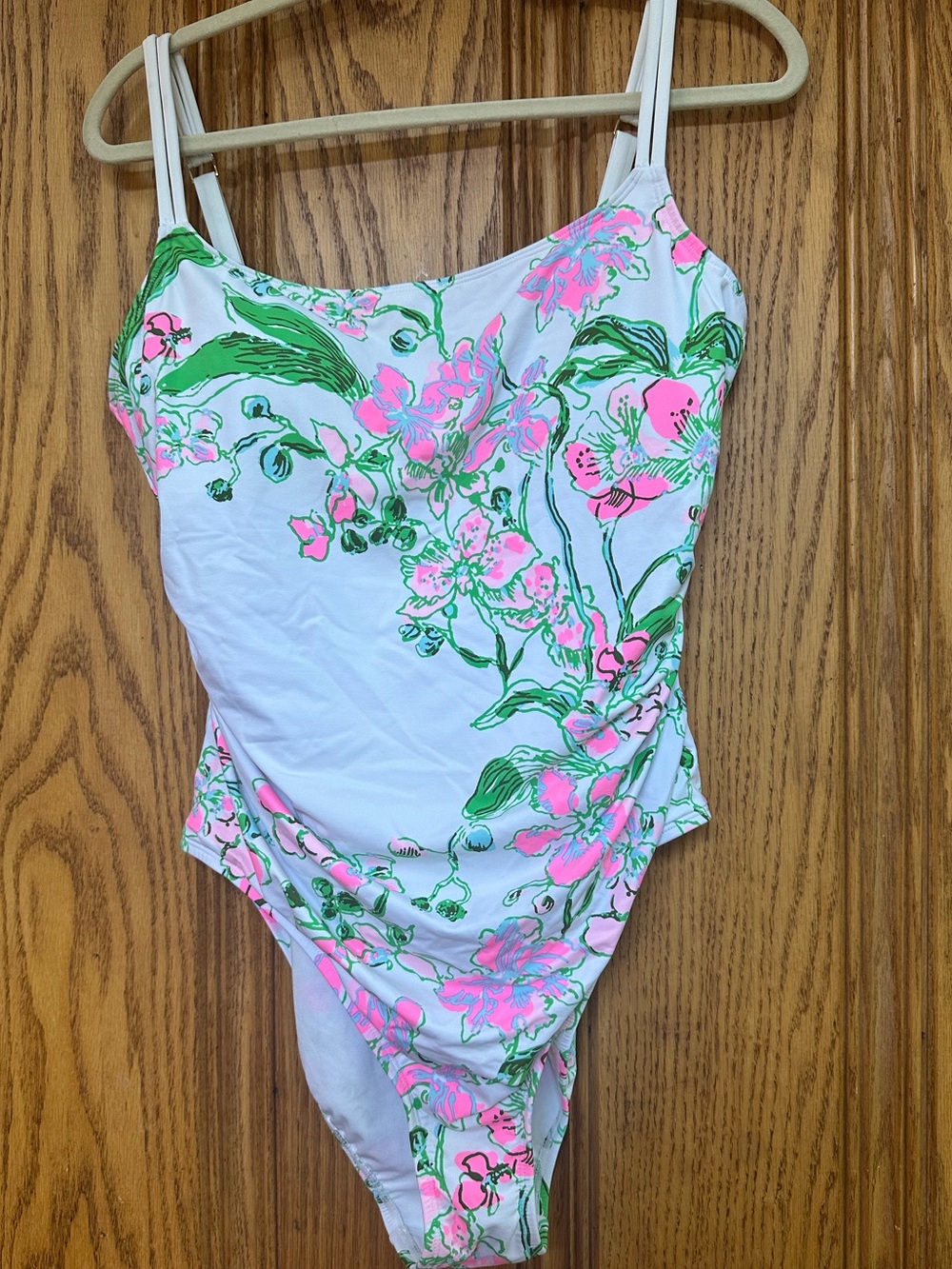 Lilly Pulitzer Napili One-Piece Swimsuit White Floral Pink Green Size 14 EUC - Picture 3 of 11